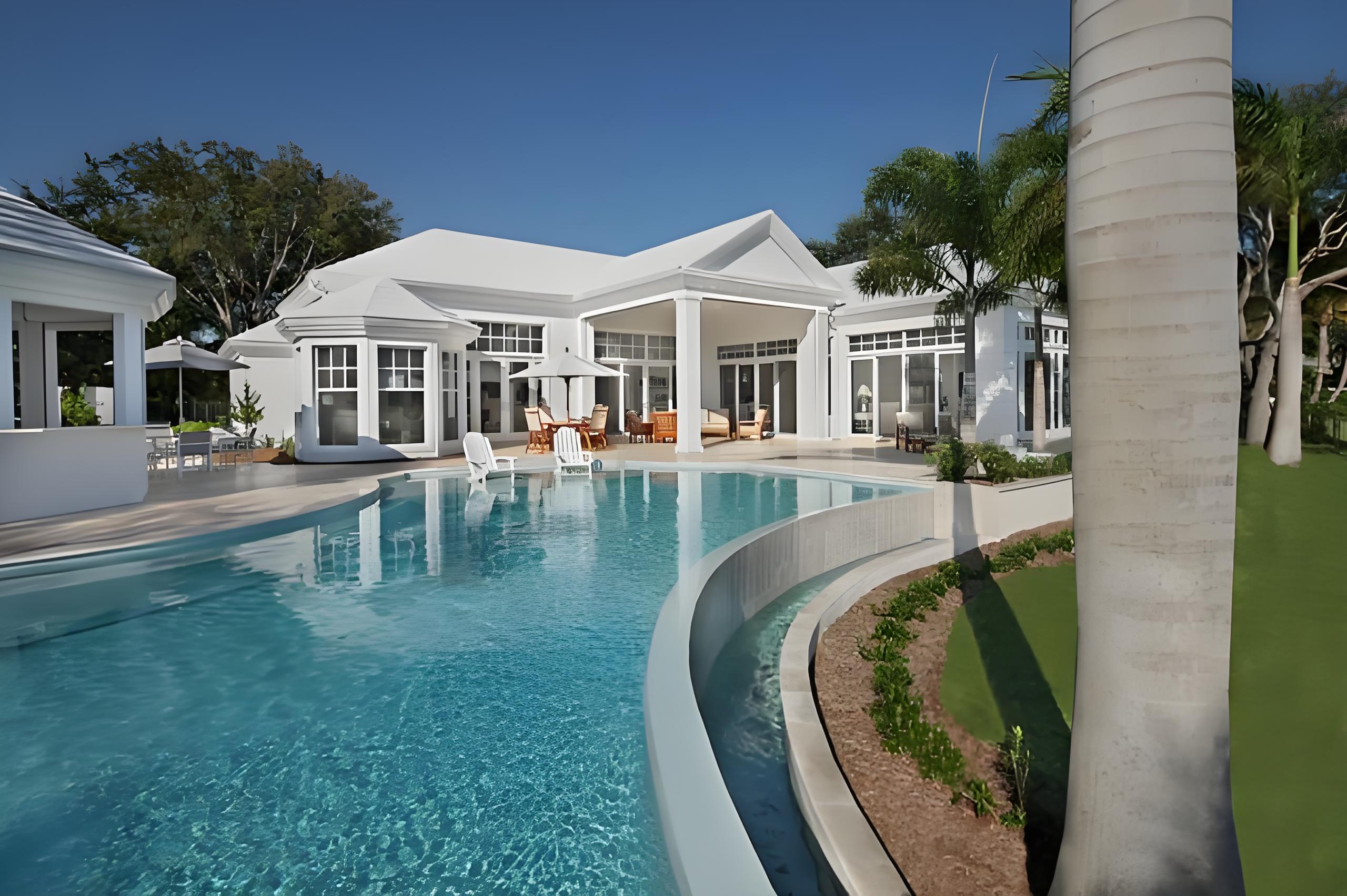Finished private villa outdoor swimming pool with glass bead finishing system