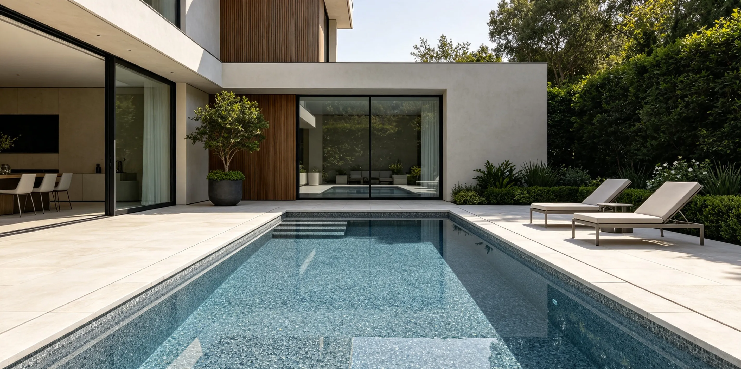 Backyard minimalist private villa pool custom DASHA glass bead color scheme