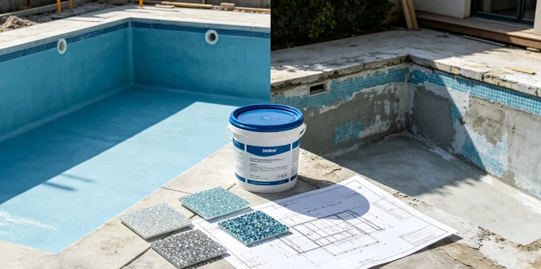 DASHA material comparison for new swimming pool construction and old pool renovation